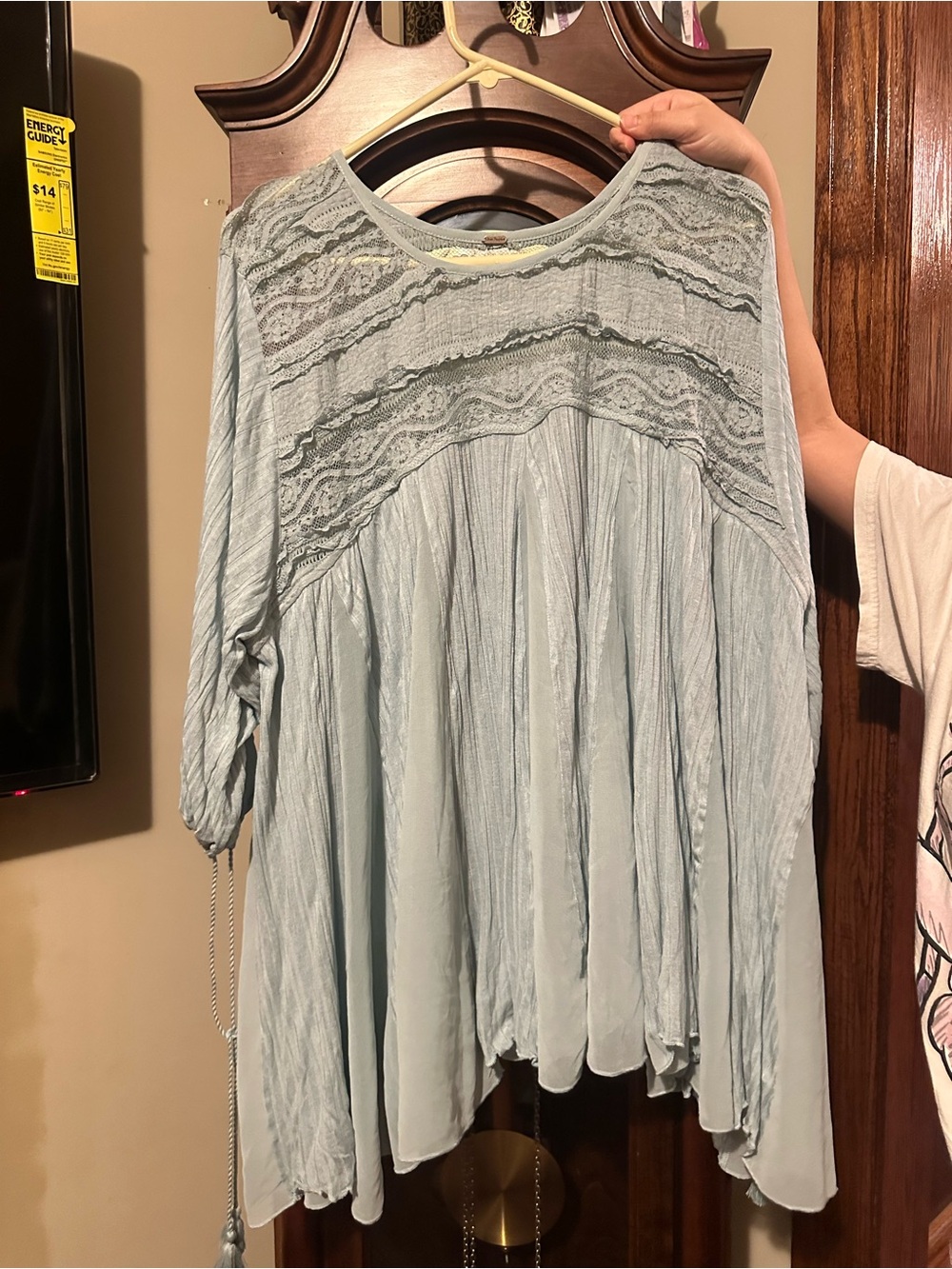 Free People Pale Blue Lace Yoke Tunic